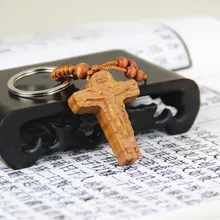 Персиковый деревянный брелок в виде Креста Иисуса приносит защитный кулон Висячие украшения Immanuel христианство рекламные недельные поставки