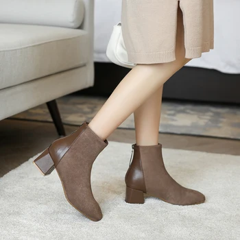 

2020 Suede Thick Heel Ankle Boots Women Short Plush High Heel Winter Shoes Pointed Toe Keep Warm Short Booties Ladies