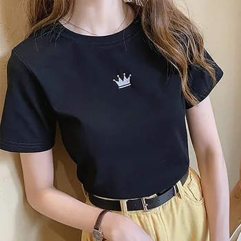 

Female T-Shirt Cotton Summer 2020 Lady Tshirts Plus Size Short Sleeve Basic T Shirt Women Casual Tops White Black Harajuku 0338