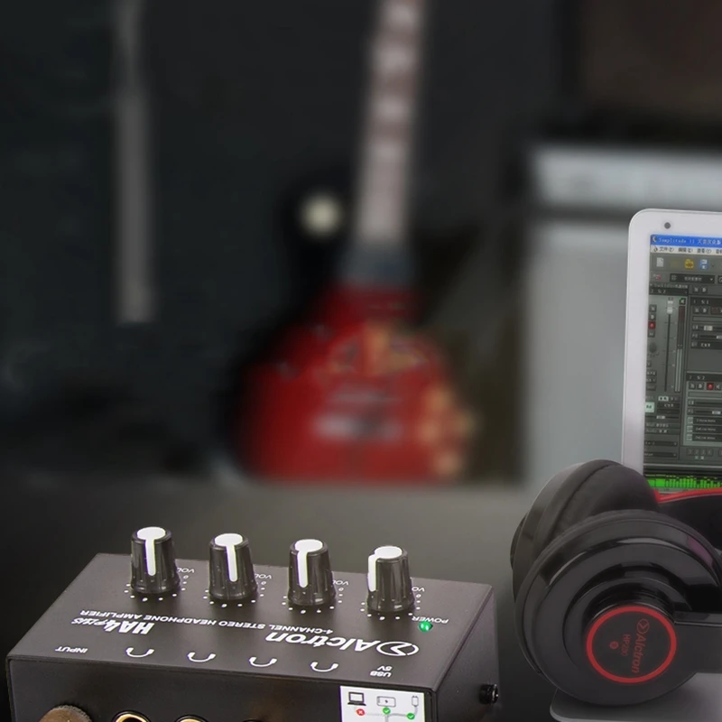 Alctron HA4 Plus 4 Channel Mini Headphone Amplifier Compact USB Interface Powered Supply for Studio Stage Performance