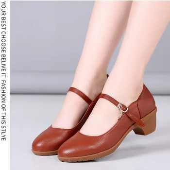 

LIHUAMAO women square heel shoes ankle strap Mary Jane shoes round toe comfortable ladies dancing party
