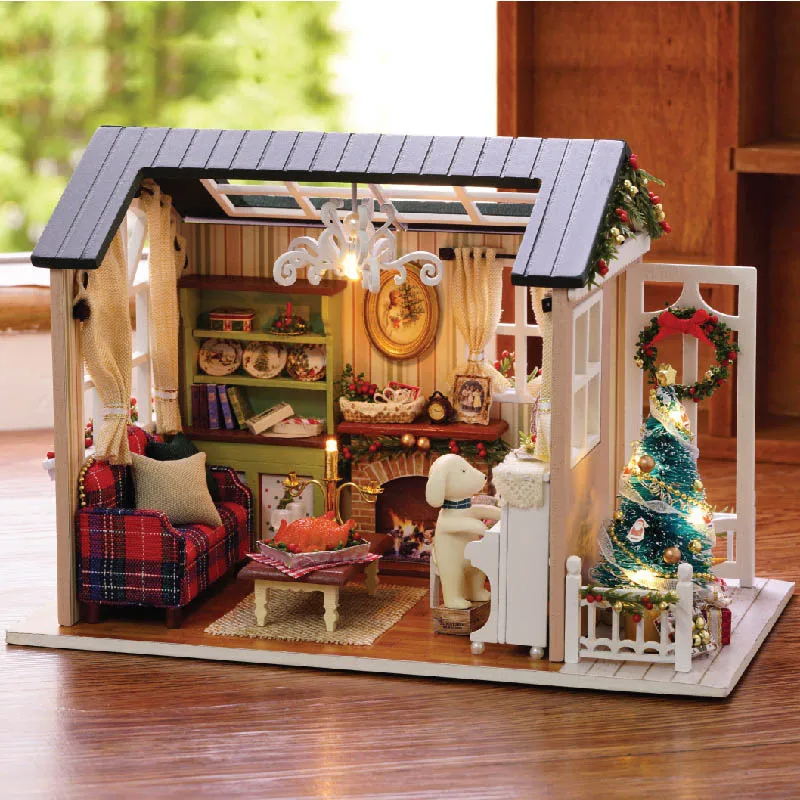 DIY миниатюрная кукольный домик с деревянная мебель для дома: Cutebee Roombox игрушки для детей Классические на день рождения рождественские подарки - Цвет: Holiday time