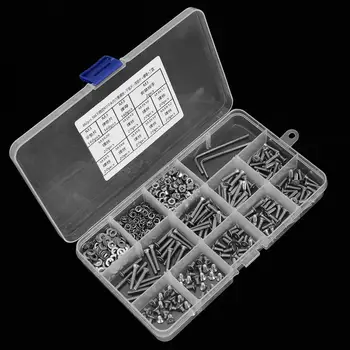 

662pcs SUS304 M3 Countersunk Hex Socket Screw Nut Flat Washer Spring Gasket Wrench Assorted Kit Spring Gasket