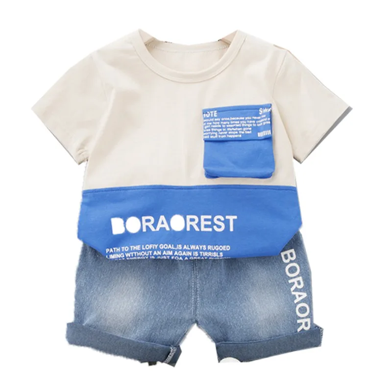 

Summer Children Fashion Clothing Baby Boys Girls Patchwork Letter T Shirt Shorts 2Pcs/sets Kids Infant Clothes Toddler Tracksuit