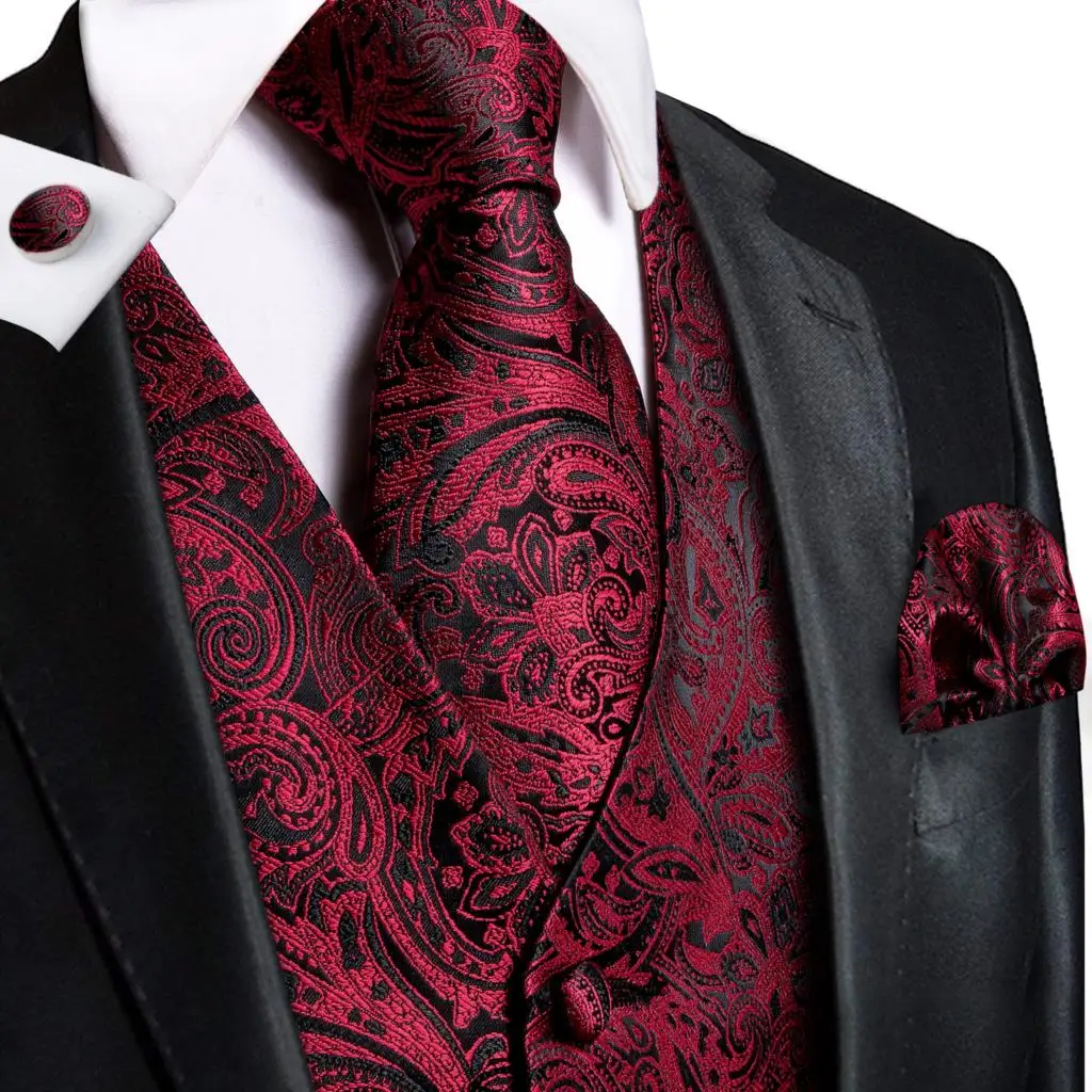 blazers Novelty Slim 4PC Vest Necktie Hanky cufflinks Silk Men's Waistcoat Neck Tie Set for Suit Dress Wedding Paisley Floral Vests Fat áo khoác blazer