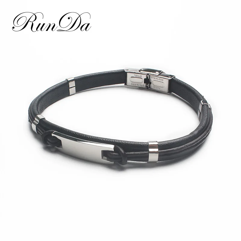 

Runda 2020 Men'S Popular Stainless Steel Blank Tag Bracelet Fashion Leather Ins Personality Trend Net Red Jewelry
