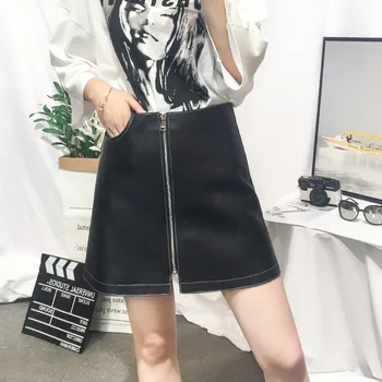 

Womens Genuine Leather Skirt Women Natural Real Lambskin Sheepskin Ladies High Waist Simple Spring Autumn Black A-Line Skirts