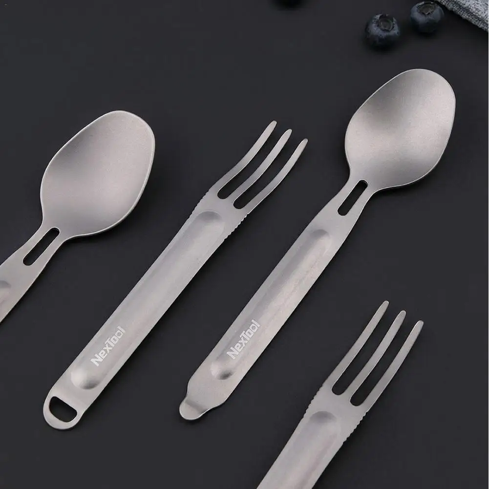 2pcs Outdoor Sport Military Tableware Picnic Cutlery Utensils Ultralight Titanium Alloy Fork Spoon Set For Travel Camping Hiking