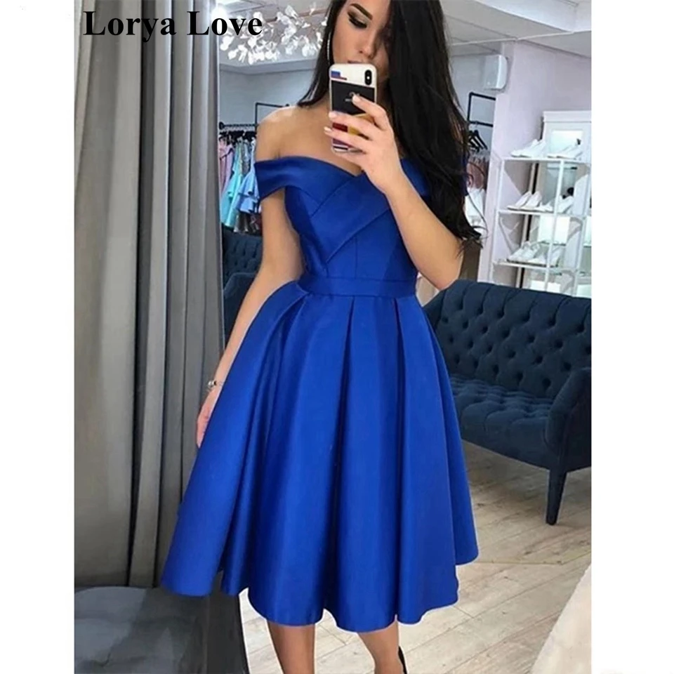 royal blue off shoulder cocktail dress