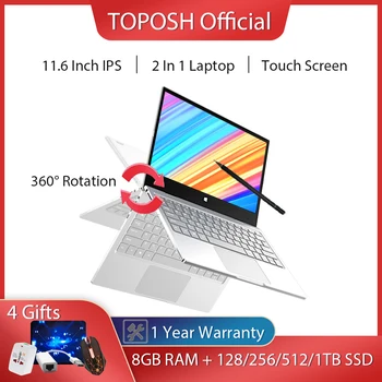 360° Rotating 11.6'' 8G Laptop Windows 10 Pro Touch Screen N4120 Type-C YOGA Notebook 2 In 1 Tablet Business Office Slim Netbook 1