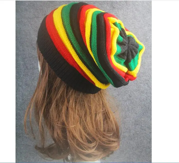 

Rainbow Striped Hats for Women Men Unisex Colorful Stripes Cap Jamaica Warm Soft Cotton Blended Knitted Hat Bean