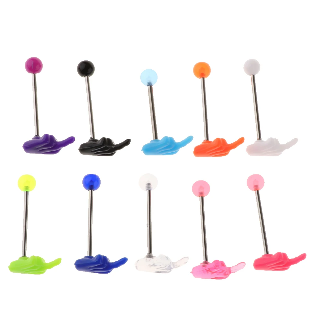 10Pcs 14g Tongue Barbell Labret Ring Ear Tragus Stud Earrings Piercing Jewelry - Middle Finger