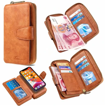 

Multifunctional Zipper Wallet Case for iPhone 11 Pro Max Detachable Leather Phone Bag Cover for iPhone 6 6S 7 8 Plus X XR XS Max