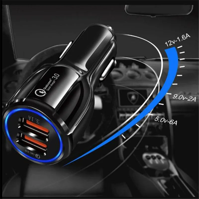 QC3.0 2 зарядных порта USB для автомобиля Зарядное устройство 5V 3.1A быстрой зарядки Quick Charge 3,0 Автомобиля Зарядное устройство для samsung S7 S6 Примечание
