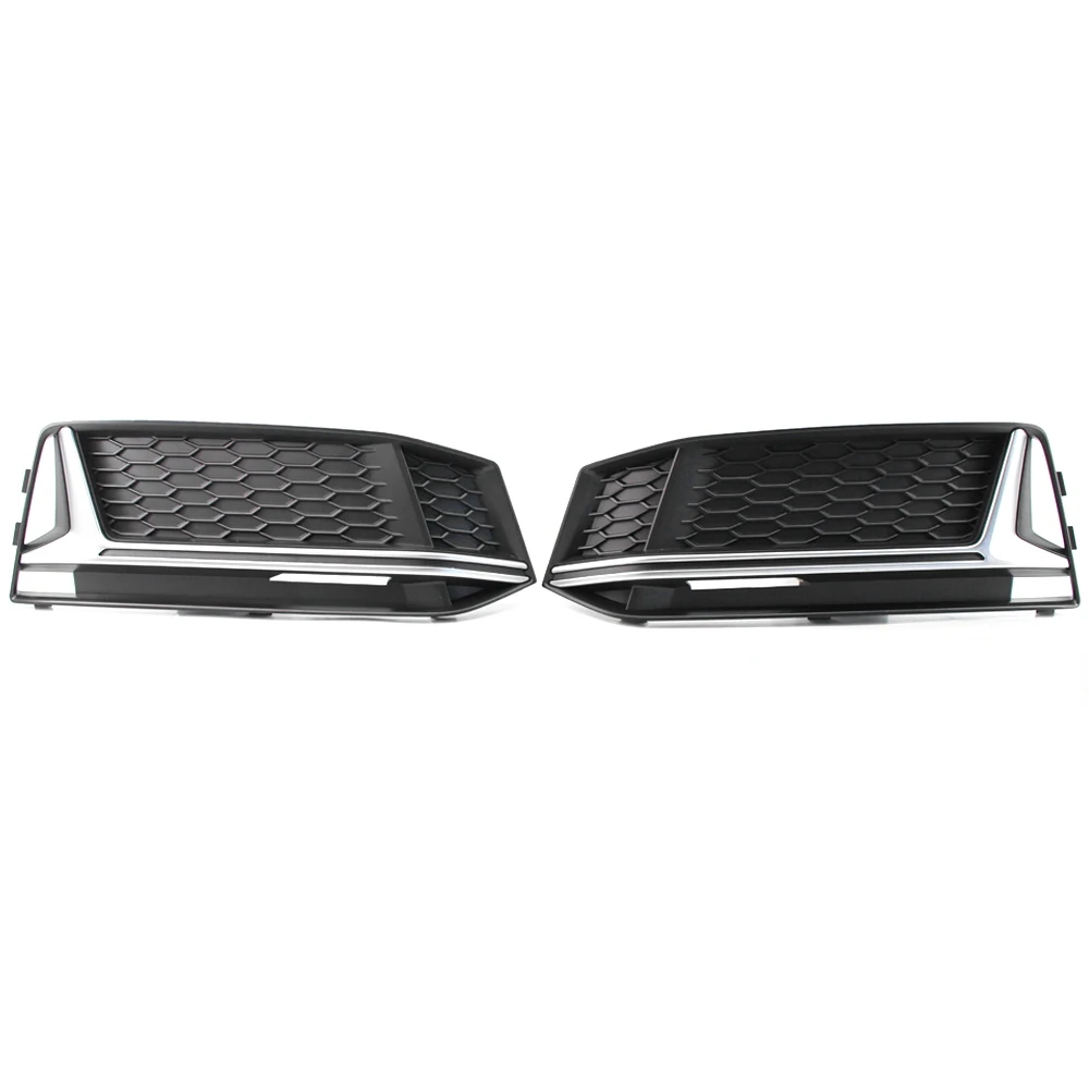 

A Pair of Chrome Fog Light Cover Plastic Grille Black or Silver Trim Grill Bezel Fit For AUDI A4 S4 S-Line B9 2016-18