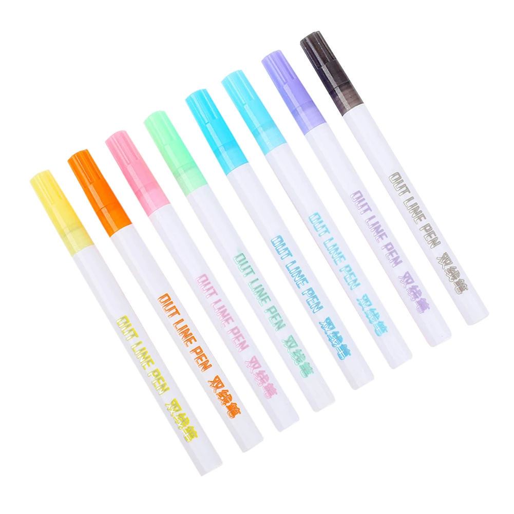 

8 Colors/Set Gift Card Writing Drawing Pens Double Line Outline Pen Stationery @LS