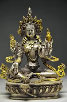 

ymying Tibet Buddhism Silver copper Gilt Green Tara Kwan-Yin Bodhisattva Buddha statue