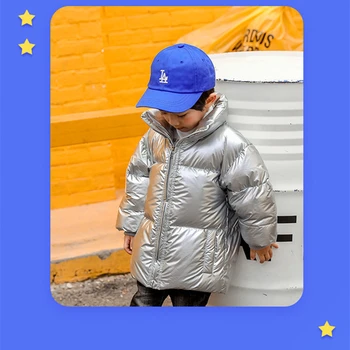 

Autumn and winter children's down jackets for men and women, older children, Korean metal stand-up collar down jackets