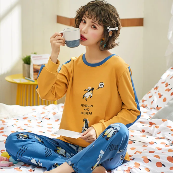

Pajamas Women's Spring And Autumn Long Sleeve Winter Autumn Cotton Korean-style Students Sweet Cute GIRL'S-Outer Wear Homewear S