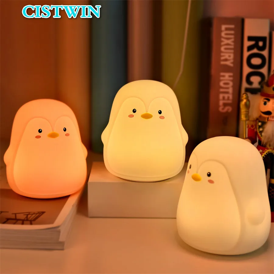 

Penguin Silicone Touch Sensor Night Light Rechargeable 7 Colors USB Charging LED Night Lamp For Children Baby Christmas Gift