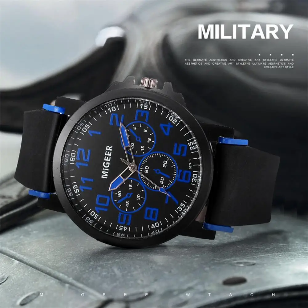 MIGEER мужские часы классический черный силиконовый ремень из нержавеющей стали Мужские кварцевые часы военные спортивные часы Relogio Masculino