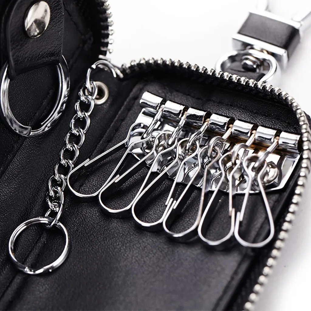 New Arrival Men Genuine PU Bag Coin Purse Double Zipper Key Wallets Fashion Women Housekeeper Card Key Holders#T1
