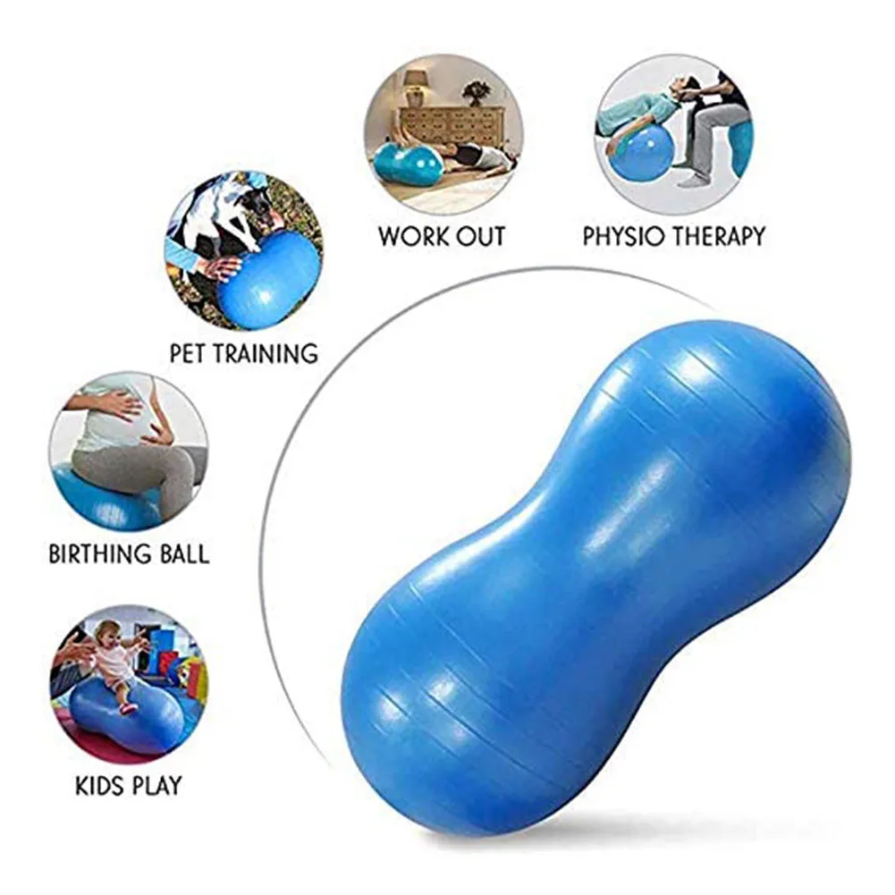 Pilates Yoga Ball Iatable Peanut Exercise Ball Blow Up Thick Balance With Manual Pump For Yoga Fitness Physical Therapy