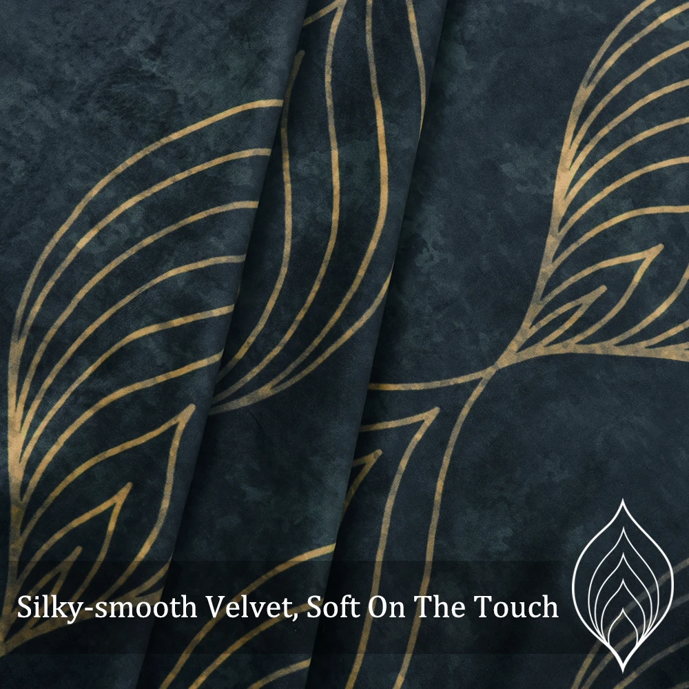 Teal Blue NICETOWN 1 Piece Leaf print Velvet Curtain Super Soft Luxury Warm Blackout Energy Grommet for Decor Home Theater Living Room - Цвет: Teal Blue