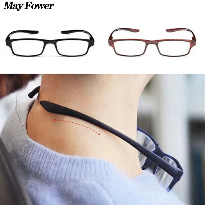 

May Flower Ultralight Anti-fatigue Reading Glasses Neck Hanging Presbyopic Eyewear Square Spectacles Eyeglasses For Men&Women +4