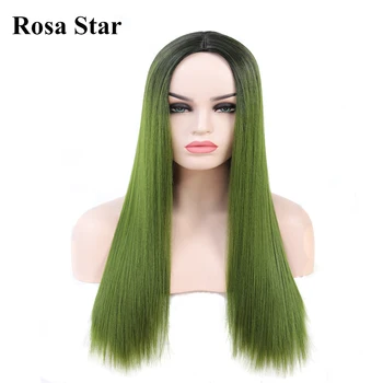 

Rosa Star Long Straight Avocado Ombre Color Synthetic Wigs With Middle Part Heat Resistant Fiber Cosplay Costume Wig