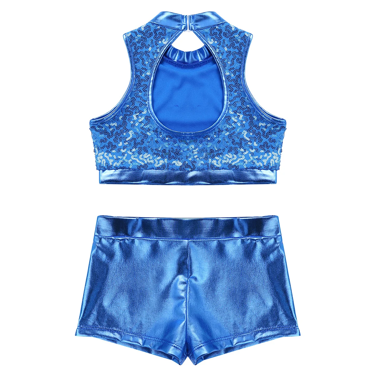 Sequins Kids Girls Jazz Dance Costumes Ballet Gymnastics Leotard Shorts Set for Birthday Gift Ballet Class Performance Clothes