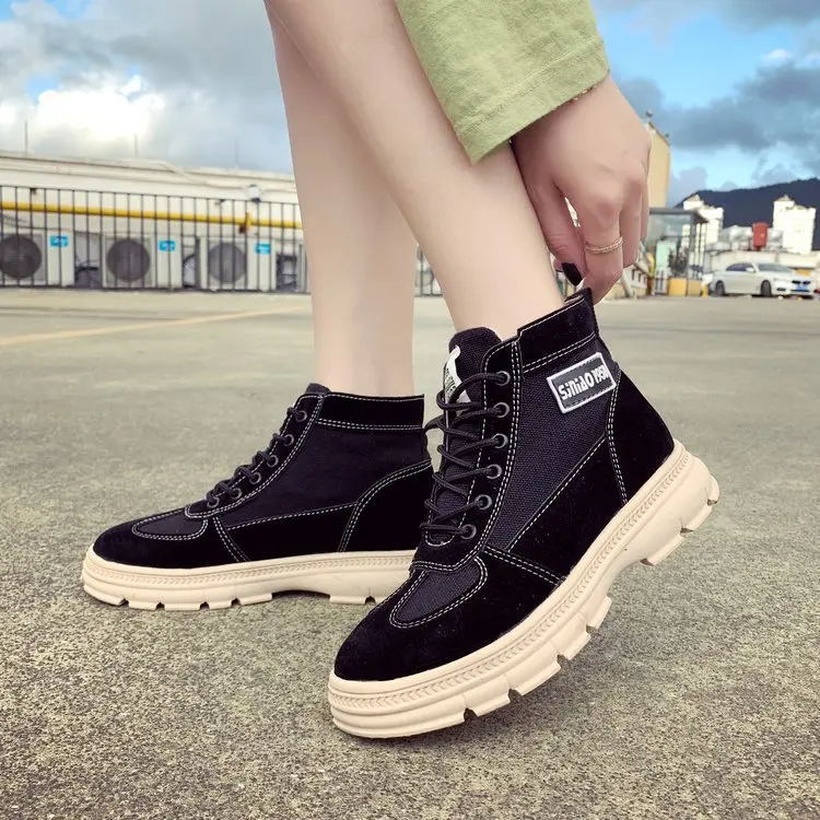 

ZHENZHOU 2019 Martin boots Round head thick bottom British wind short boots breathable leather thin section Martin boots