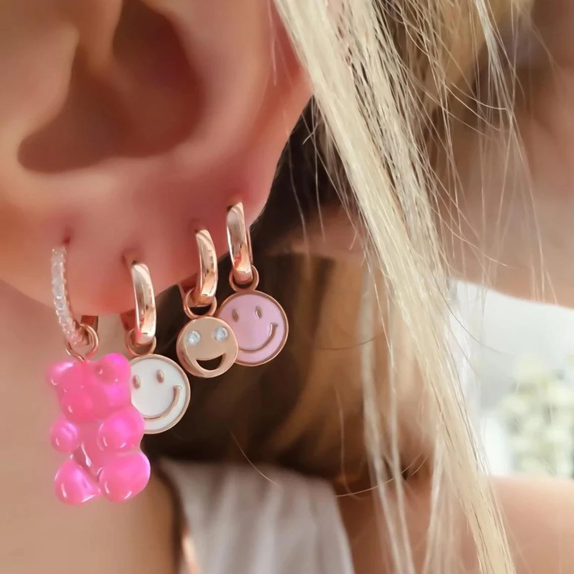 2021 Summer New Fashion Women Girl Jewelry Gold Color Pastel Enamel Smile Smiley Face Charm Vermeil Dangle Drop Earring | Украшения и