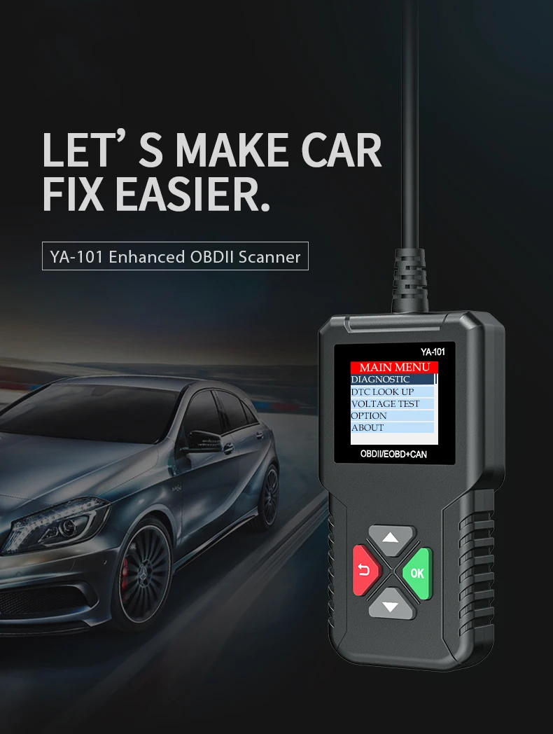 New OBD2 Scanner YA-101 Check Engine Light OBD II 12V Auto Code Reader Car Diagnostic Tool PK CR3001 OM123 CR319 AD310 Scan Tool
