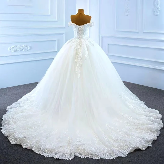 J66712 Elegant Sweetheart Princess Wedding Dresses 2020 Appliques Ball Gowns Short Sleeve Off The Shoulder 2