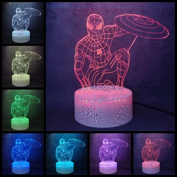 

Luminous Bedroom Night Light 7 Color Changing Avenger League Role Spiderman Cool Action 3D Crack Desk Lamp Kid Teen Decor Gift