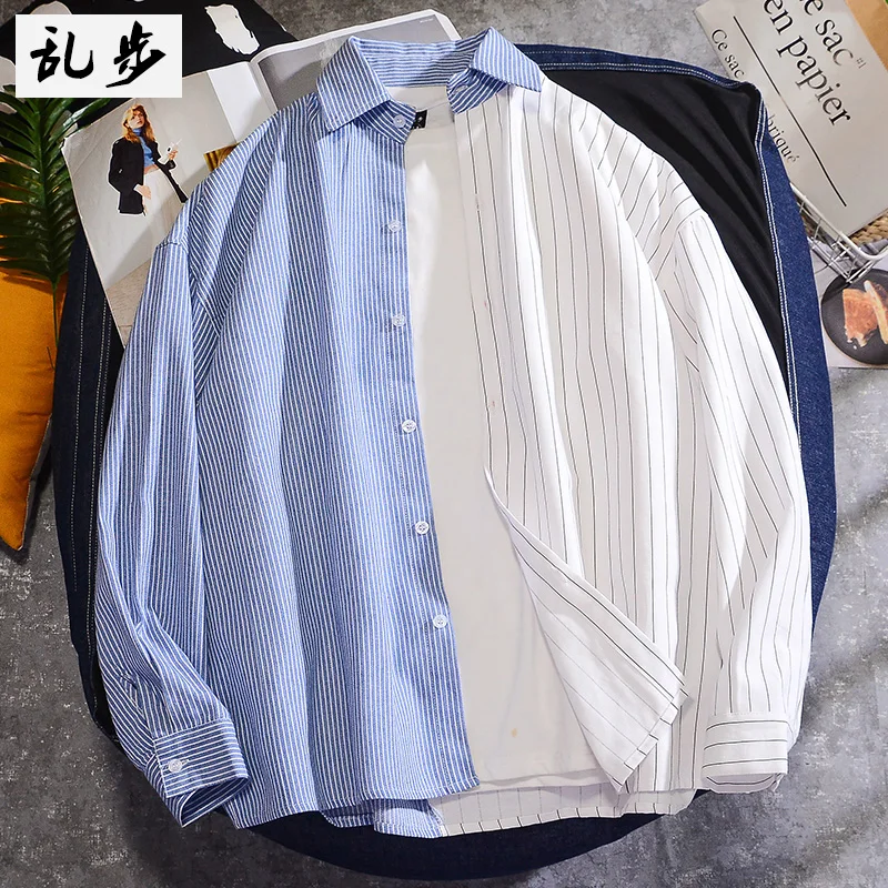 Loose Vertical Stripe Panel Men Shirt Stylish Long Sleeve Button Shirts Casual Camisa Hombre Korean Summer Men Clothes MM60NCS Loose Vertical Stripe Panel Men Shirt Stylish Long Sleeve Button Shirts Casual Camisa Hombre Korean Summer Men Clothes MM60NCS