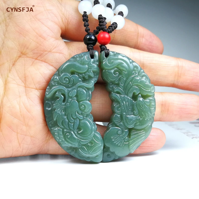 Chinese Natural Black Green Jade Pendant Dragon Good Lucky Amulet Decor Gift US