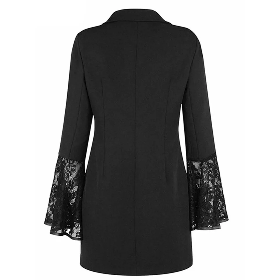 Sisjuly винтажная куртка пальто с расклешенными рукавами женское тонкое черное пальто осенняя куртка для девочек Кнопка отложной воротник