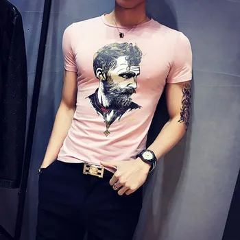 

Men's summer new wild solid color short-sleeved bottoming shirt cotton round neck T-shirt 8429