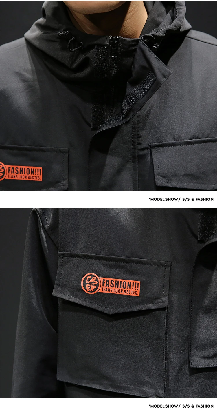 New Workwear jacket men's pilot hooded jacket Spring and autumn baseball uniform tide card loose Pullover front pocket coat male