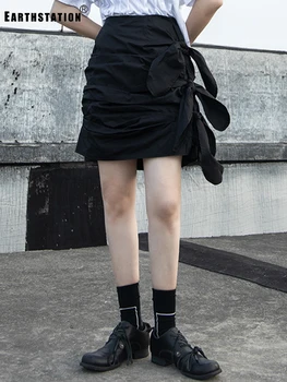 

Free shipping heavy craft side lace bow decoration pleated Zou high waist skirt ladies summer new package hip personality