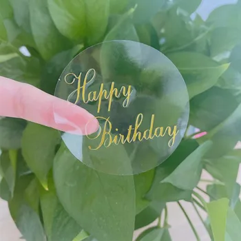 

600pcs Transparent Happy Birthday Label Sticker Circular Sealing Label Sticker PVC Transparent DIY Label Diameter 60mm