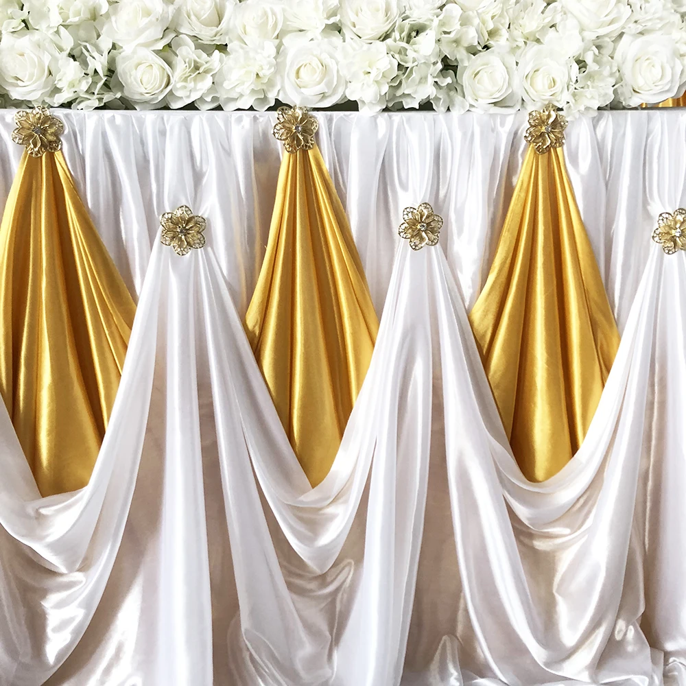 Ice Silk Backdrop Table Skirt With Luxury Brooch For Wedding Birthday Decoration