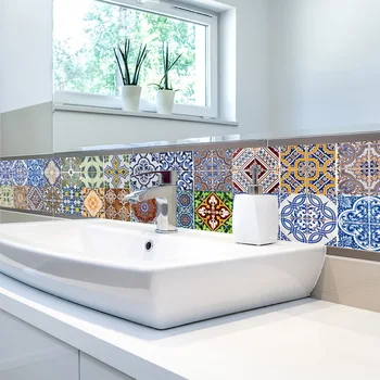 

Vintage Moroccan Style Tiles Stickers PVC Waterproof Self adhesive Wall Stickers Furniture Bathroom DIY Removable Tile Sticker