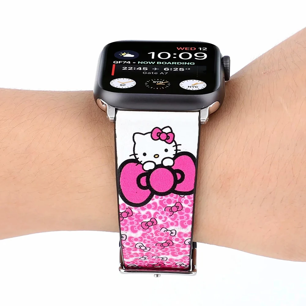 UEBN кожаный ремешок для наручных часов Apple Watch серии 1/2/3/4 ремень с Микки-Маусом Мышь «Минни Маус» с принтом в виде персонажей из мультфильма для наручных часов iWatch, 44 мм 40 мм, 38 мм, 42 мм, ремешок для часов