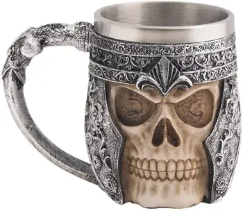 

ODIN Viking Skull Mug Stainless Steel Skull Coffee Mug Viking Skull Beer Mugs Sugar Cola Cups Gift for Men Father's Day Gifts