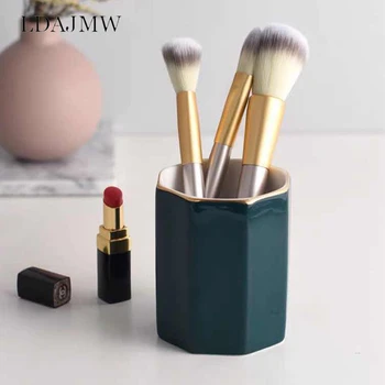 

Polygonal Creative Marble Ceramic Pen Holder Nordic Ins Style Desktop Makeup Brush Storage Craft Decoration Water Cup Milk Cup