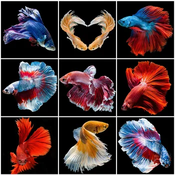 

HUACAN Full Square Diamond Embroidery Fish Diamond Art Painting Animal Handmade Mosaic Home Decoration Gift