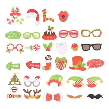 

32pcs/set Christmas Party Photo Booth Props Creative Happy Christmas Pose Sign Kit for Party Decoration